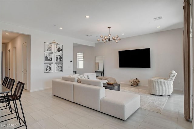 living room featuring a chandelier