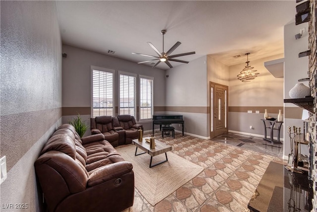 living room with ceiling fan