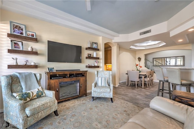 living room with hardwood / wood-style flooring