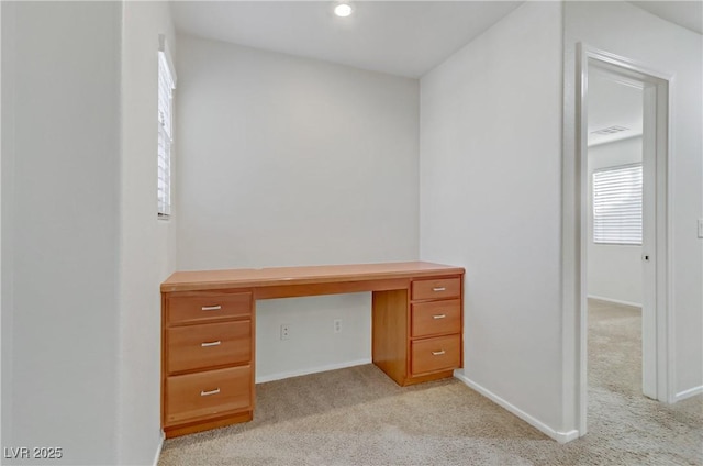 unfurnished office featuring light carpet