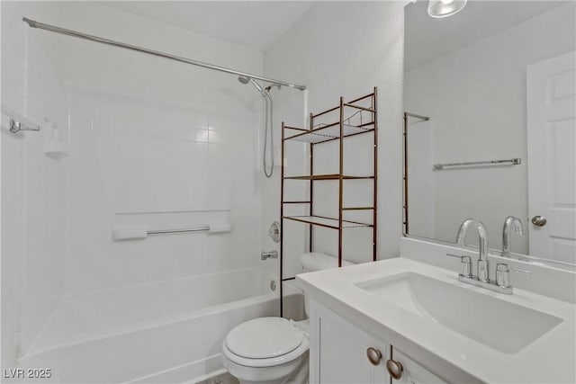 full bathroom with vanity,  shower combination, and toilet