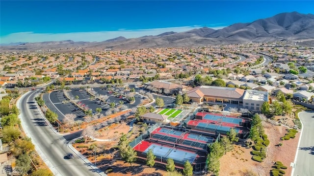 aerial view with a mountain view and a residential view