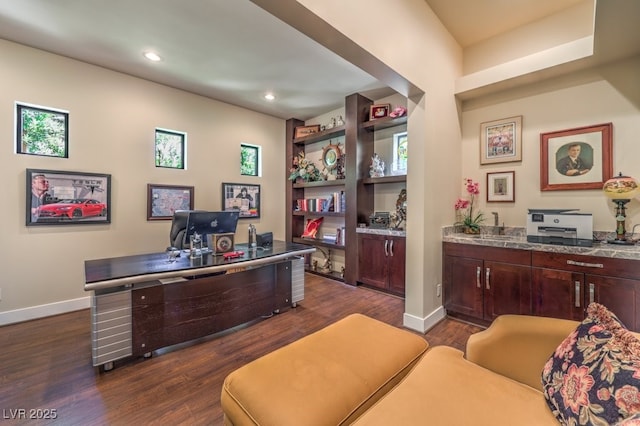 office space featuring dark hardwood / wood-style flooring