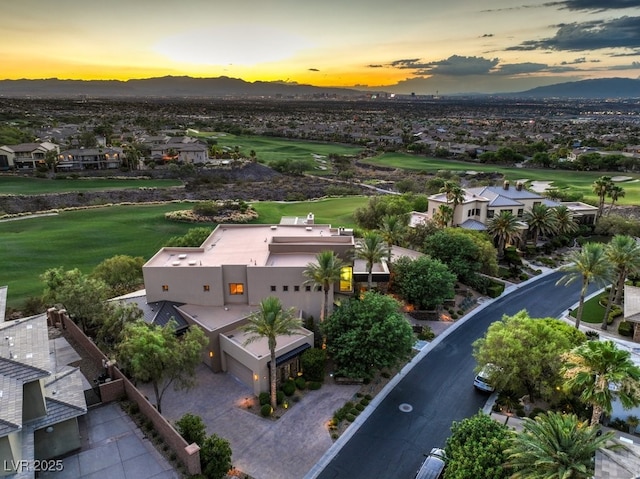 view of aerial view at dusk