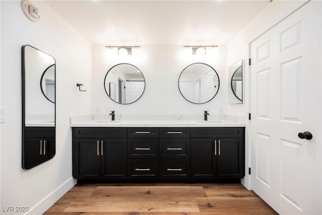 bathroom with wood-type flooring and vanity