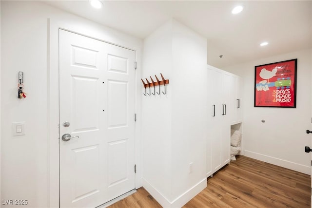 washroom with hardwood / wood-style flooring