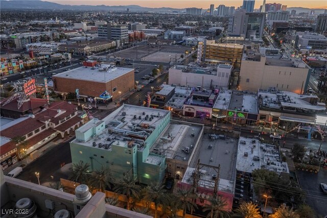 view of aerial view at dusk