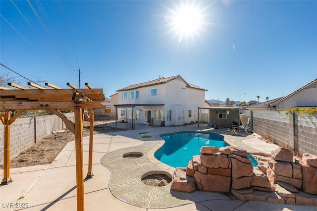 view of swimming pool with a pergola and a patio area