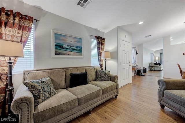 living room with light wood-type flooring