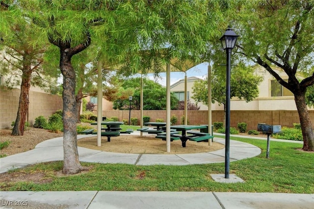 view of community featuring a lawn