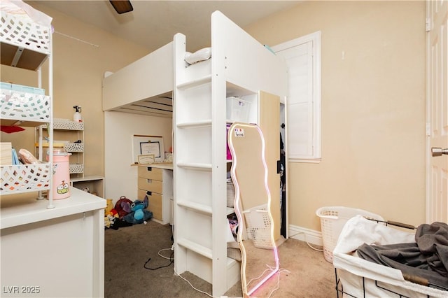 bedroom with light colored carpet