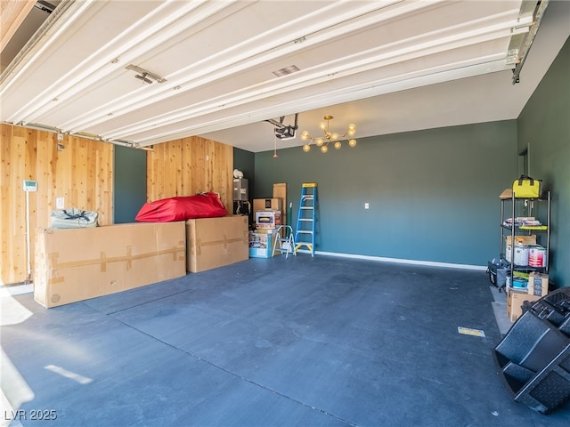 garage with wooden walls