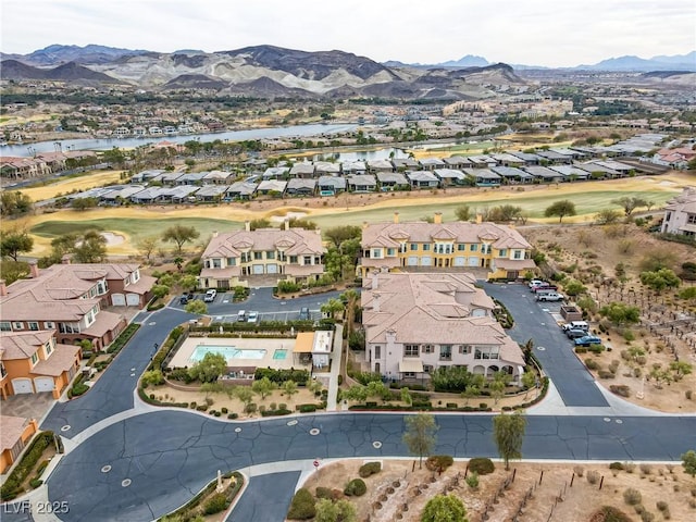 bird's eye view with a mountain view