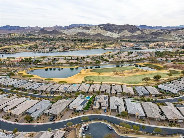 aerial view with a water and mountain view