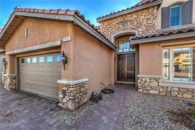 exterior space with a garage