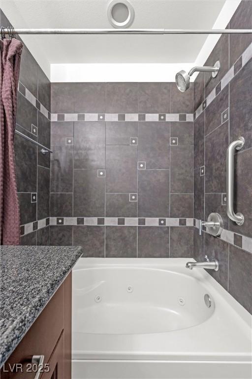 bathroom with shower / bathtub combination with curtain