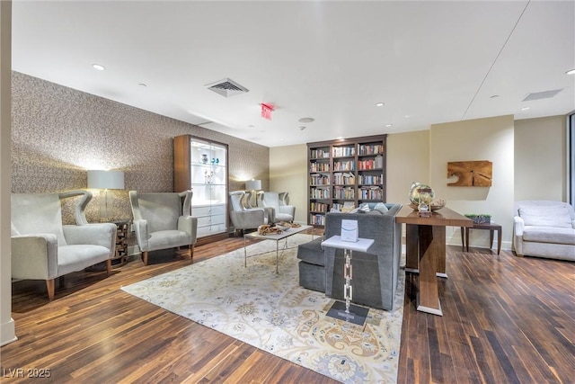 living room with dark wood-type flooring