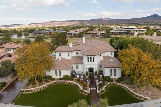 aerial view with a mountain view