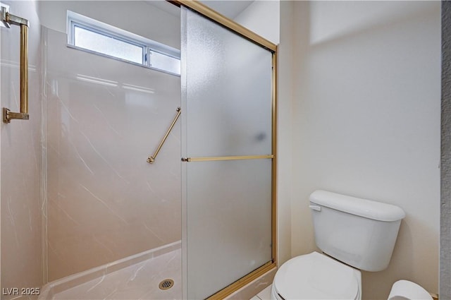 bathroom with toilet and a shower with shower door