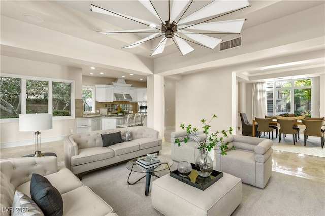 1549 Foothills Village Dr, Henderson, NV 89012 - living room featuring recessed lighting, a chandelier, and visible vents
