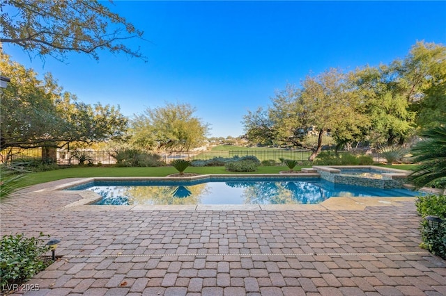 1549 Foothills Village Dr, Henderson, NV 89012 - view of pool featuring a fenced backyard, a pool with connected hot tub, and a patio area