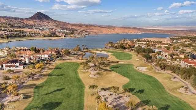 bird's eye view featuring a water and mountain view