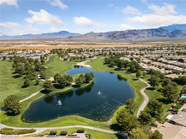 bird's eye view featuring a water and mountain view