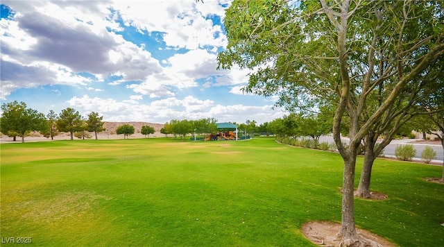 view of property's community featuring a lawn