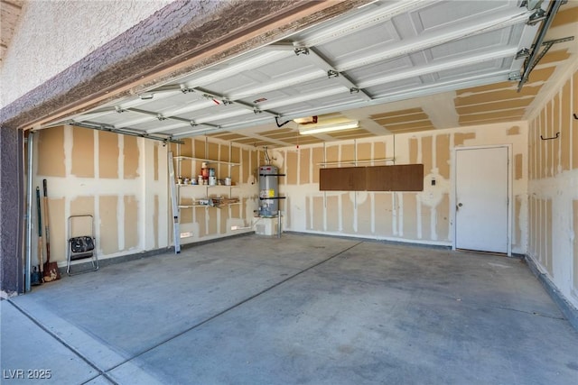 garage with strapped water heater