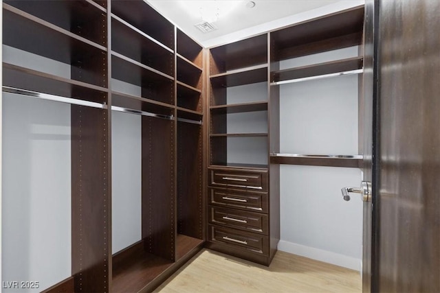 spacious closet featuring light hardwood / wood-style flooring