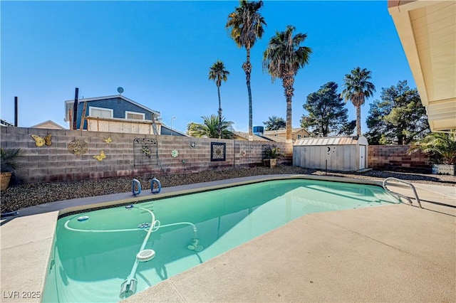 view of pool featuring a storage unit