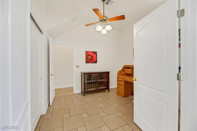 bedroom with vaulted ceiling and ceiling fan