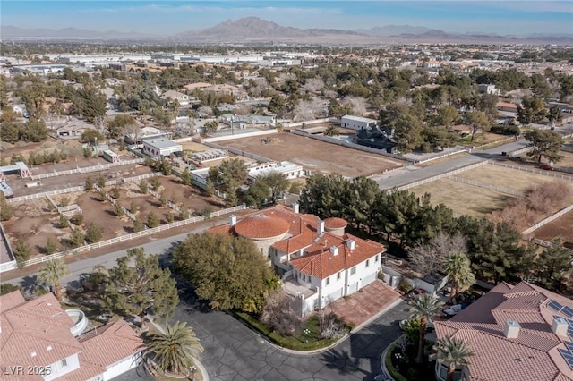 birds eye view of property with a mountain view