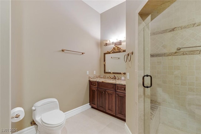 bathroom featuring vanity, toilet, and walk in shower