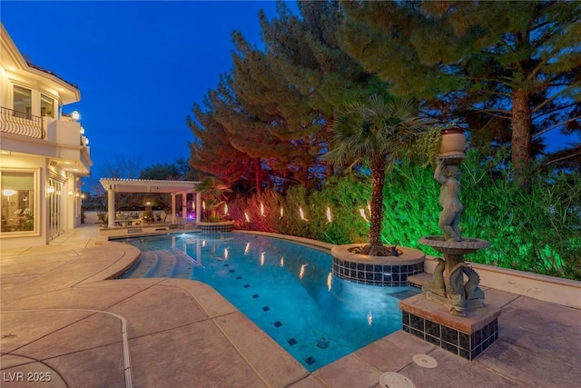 view of pool featuring a pergola and a patio