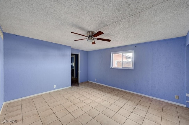 unfurnished room featuring ceiling fan and a textured ceiling