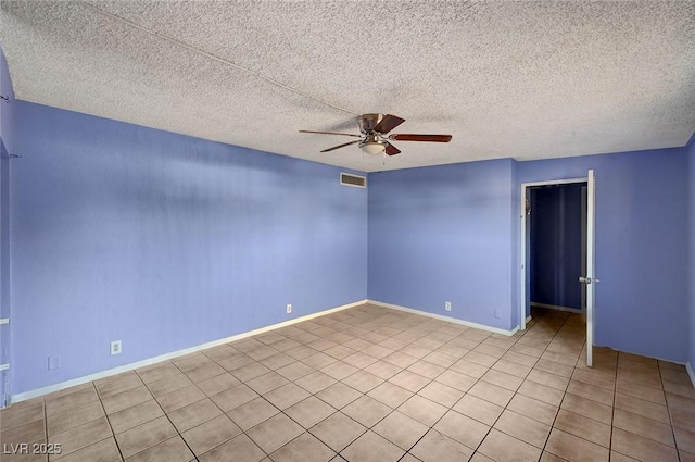 unfurnished room featuring a textured ceiling and ceiling fan