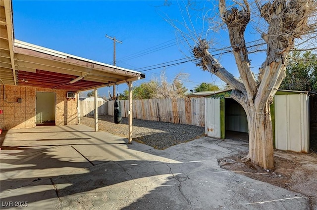 view of patio / terrace featuring an outdoor structure