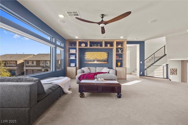 bedroom featuring carpet flooring and ceiling fan