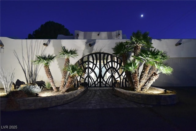 view of patio at night