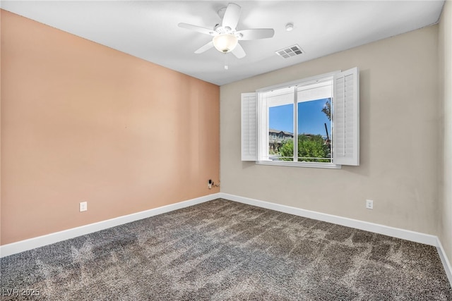 unfurnished room with carpet and ceiling fan