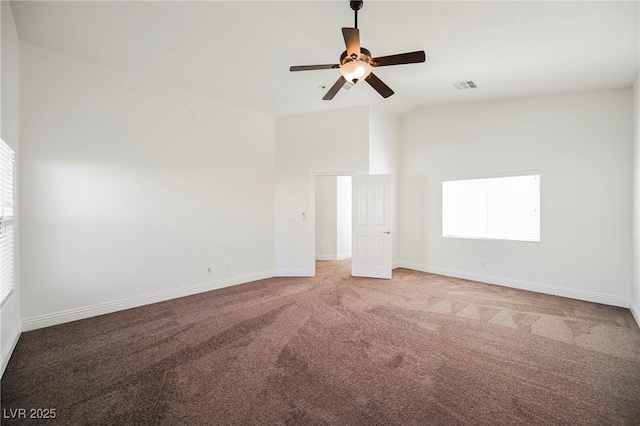 carpeted empty room with ceiling fan