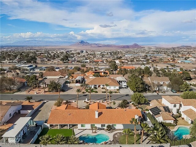 aerial view featuring a residential view and a mountain view