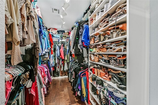 spacious closet featuring dark wood-type flooring