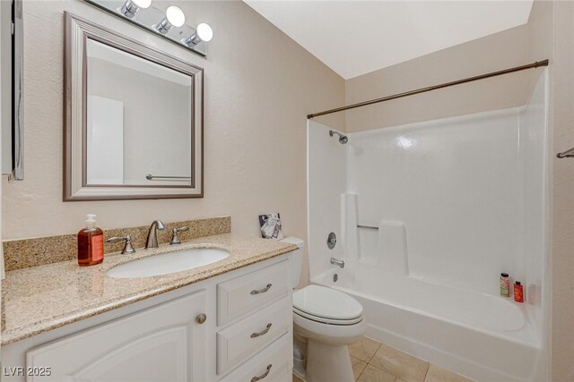 full bathroom with vanity, tile patterned floors, shower / bathtub combination, and toilet