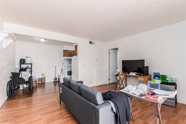 living room with light hardwood / wood-style flooring