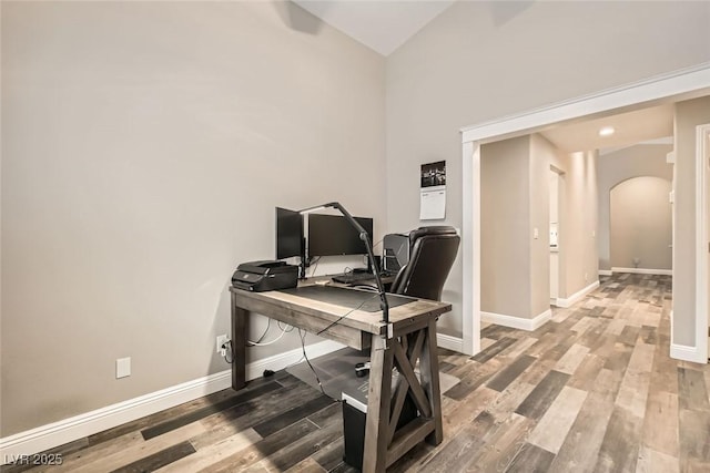 office area with wood-type flooring