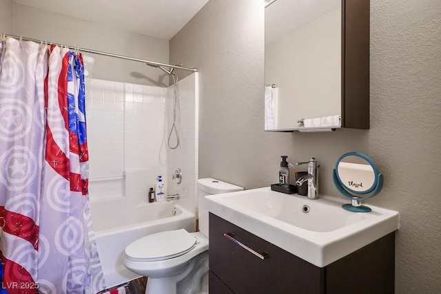 full bathroom featuring vanity, toilet, and shower / bath combo with shower curtain