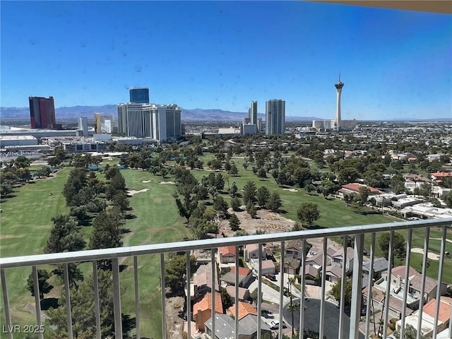 balcony featuring a mountain view