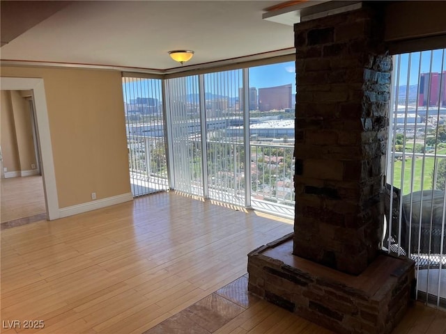 unfurnished living room featuring expansive windows and light hardwood / wood-style flooring